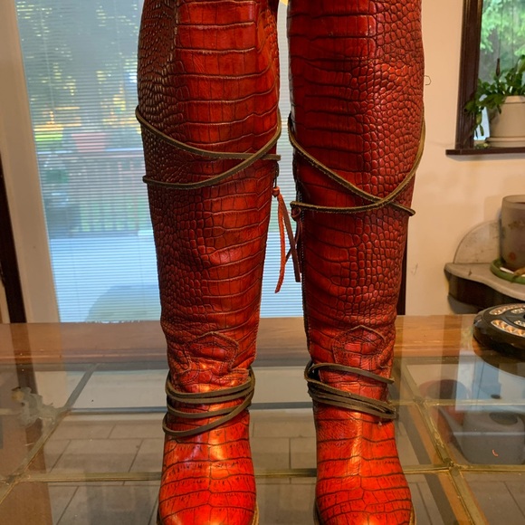 Vibrant Red Crocodile Pattern Boots
